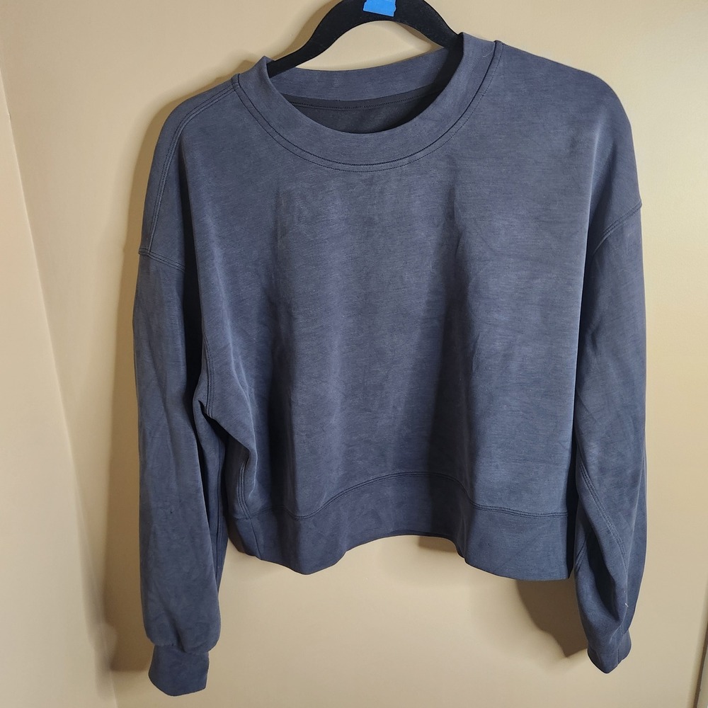 Lululemon Perfectly Oversized Cropped Crew Sweatshirt Black Gray Women Size 6